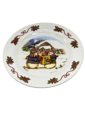 Trisa plate decorative christmas holiday floral snowman presents plastic READ
